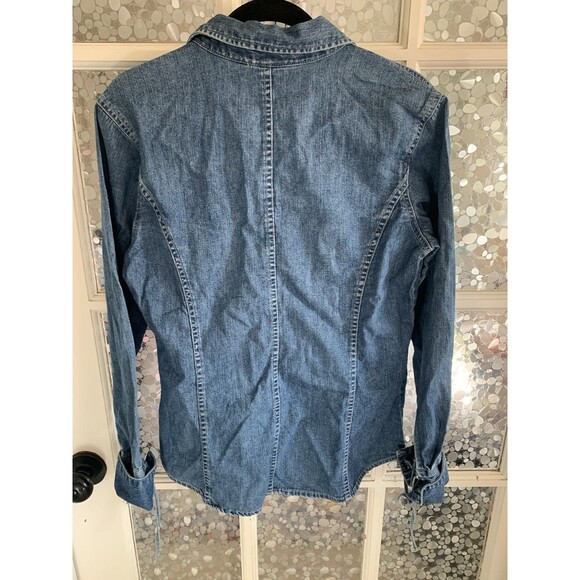 Vtg GAP Denim Shirt Fitted Tie Cuffs Fitted Silver Bead Button Sz M - Picture 5 of 6